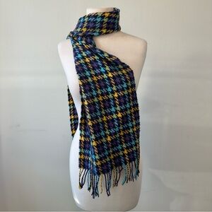 100% Cashmere Plaid Houndstooth Multicolor Scarf with Fringe
